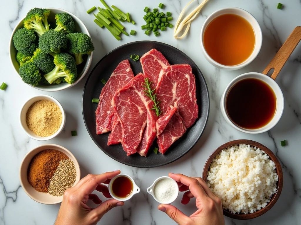 Ingredients for easy beef and broccoli