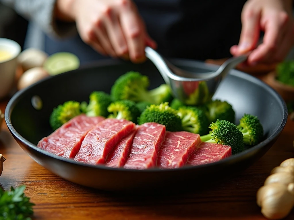 Cooking beef in batches with crisp broccoli