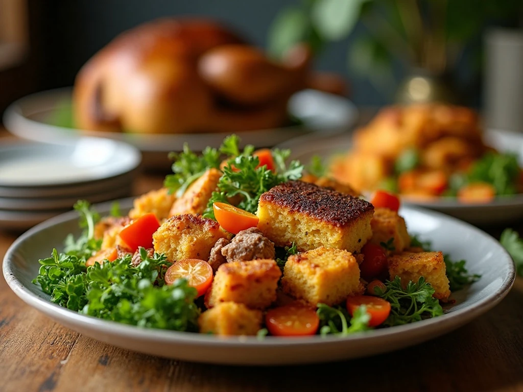 Beef chorizo stuffing served as a savory dinner side dish