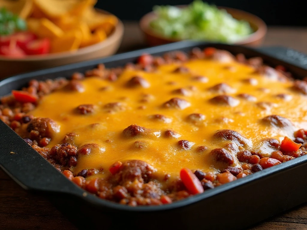 Bubbling beef Mexican trash casserole ready for dinner