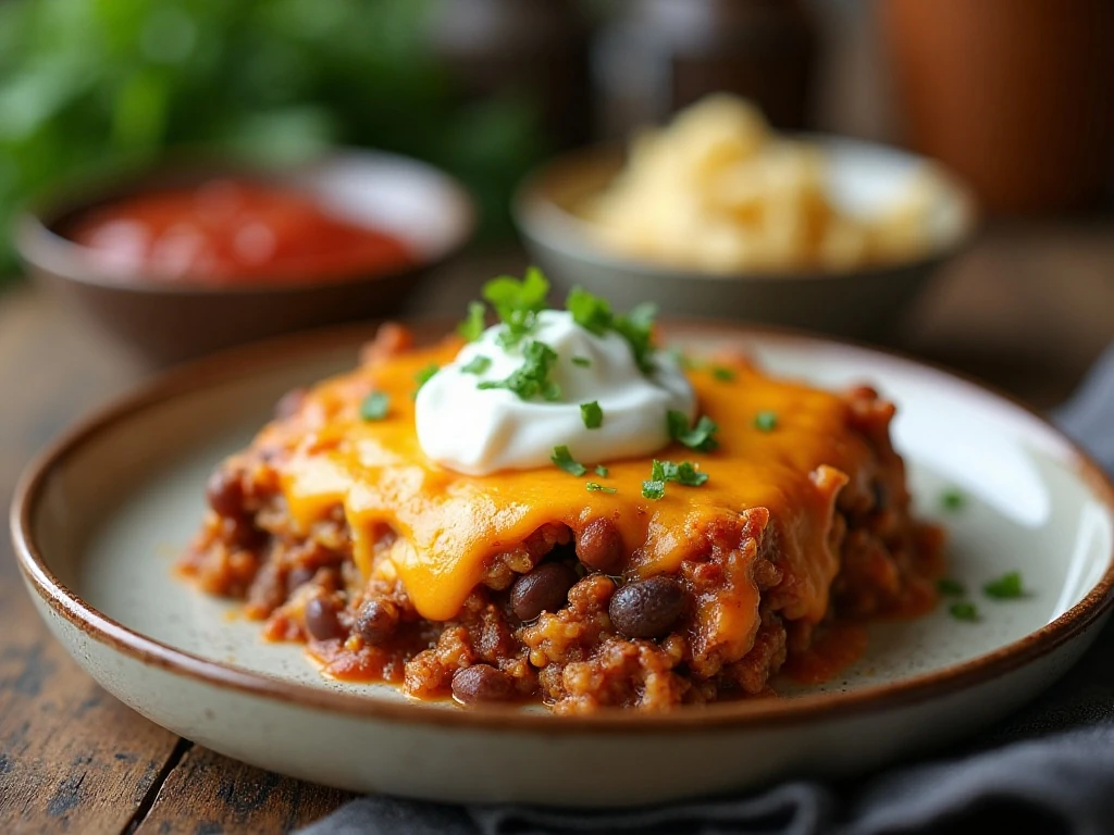 Reheated beef Mexican trash casserole serving