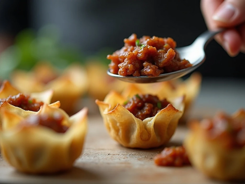 Rotating wonton wrappers to make crisp layered taco cups