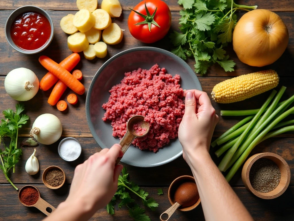 Ingredients for easy homemade beef vegetable soup