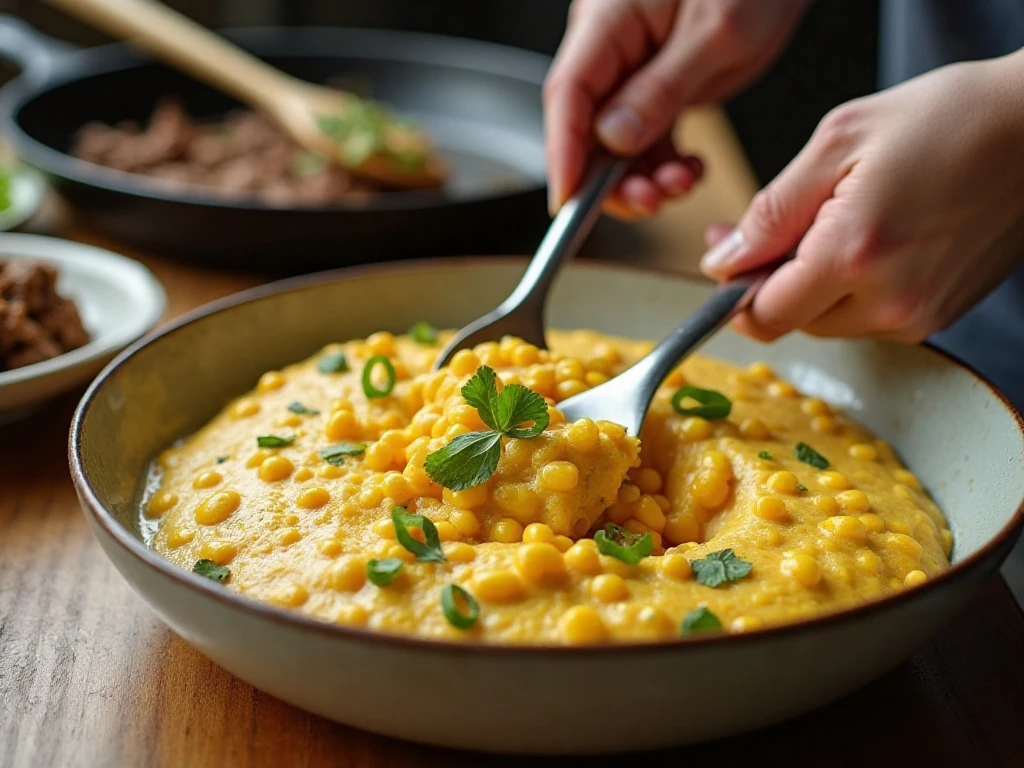Moist cornbread batter and seasoned beef prepared for layering