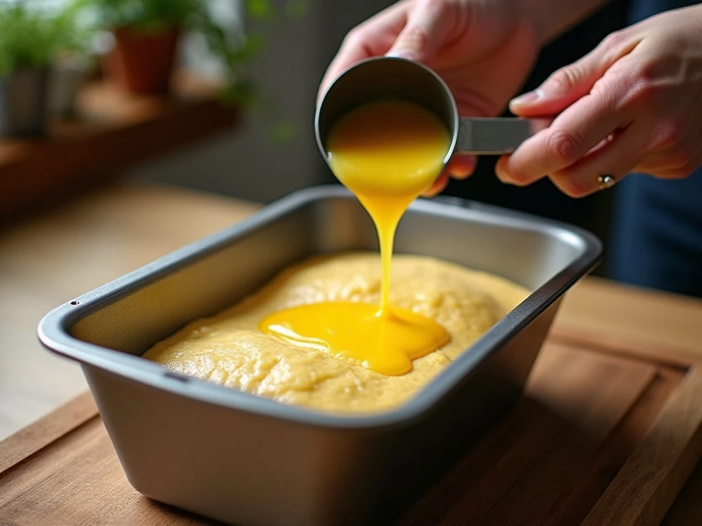 Melted butter poured over beer bread batter for a crisp crust