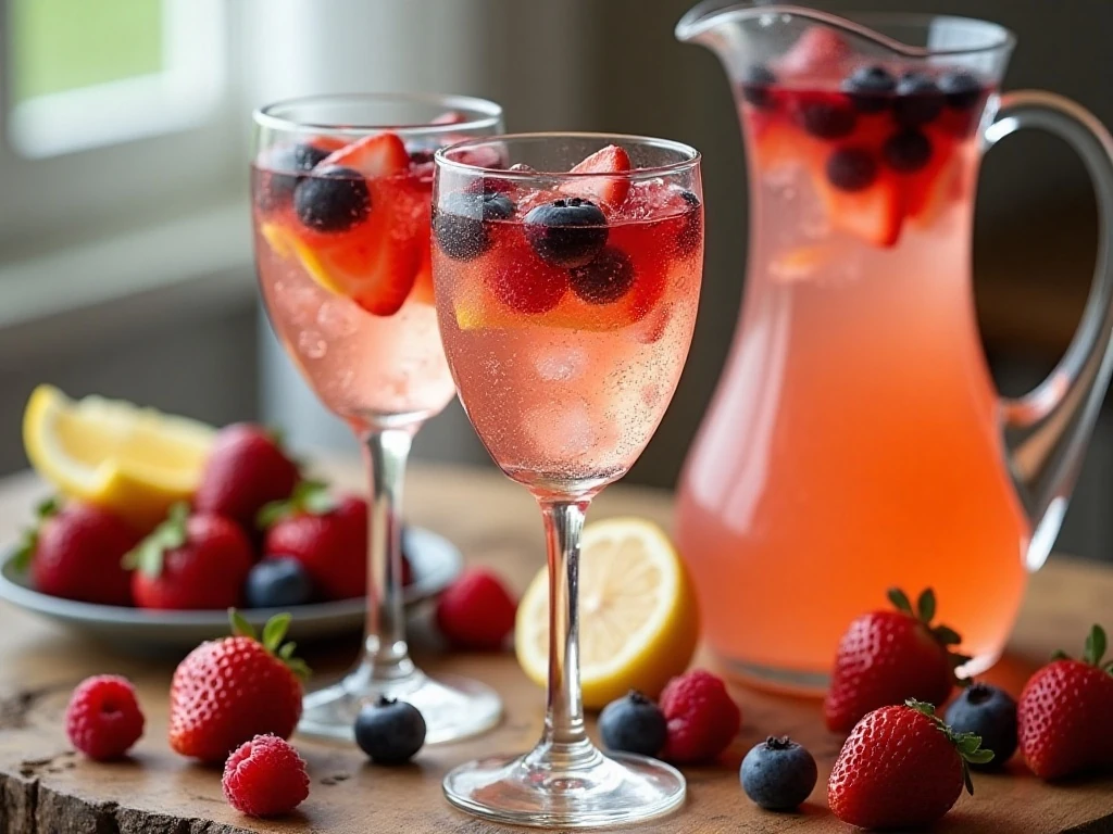 Berry lemonade Prosecco punch served for a celebration