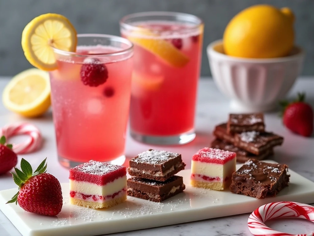 Berry lemonade Prosecco punch served with party desserts