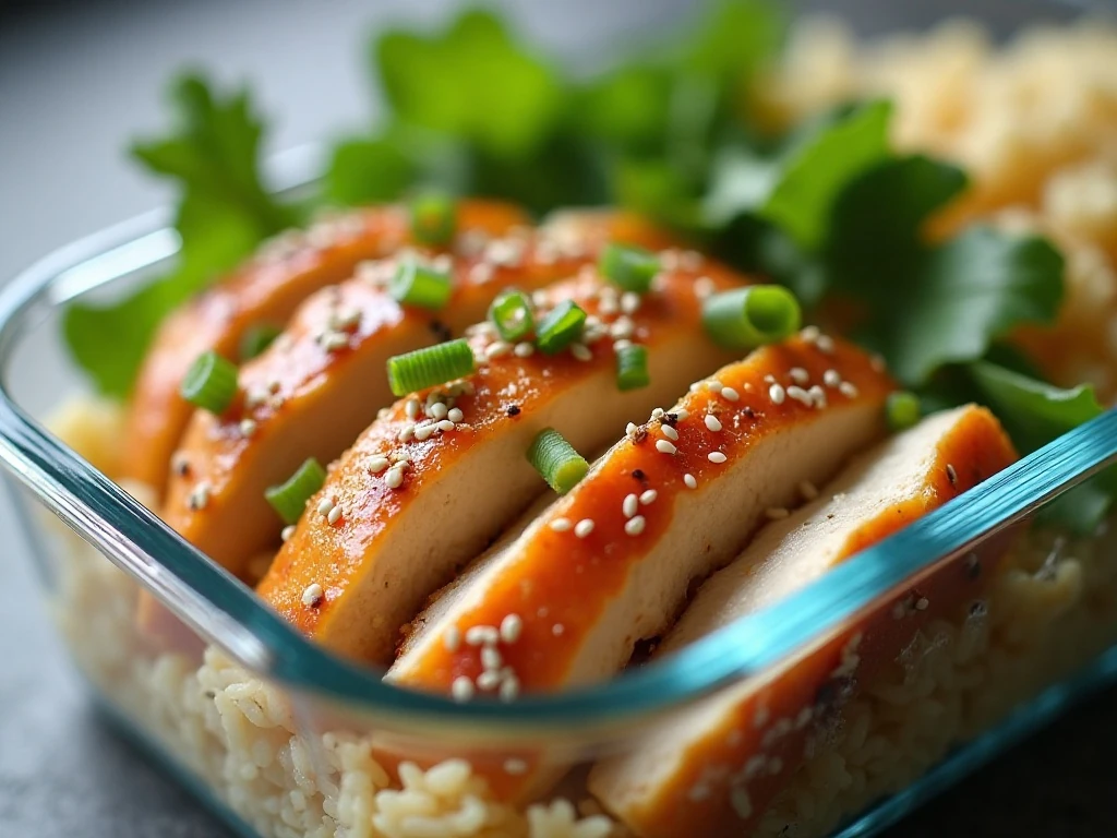 Stored baked Hawaiian chicken with rice and glaze