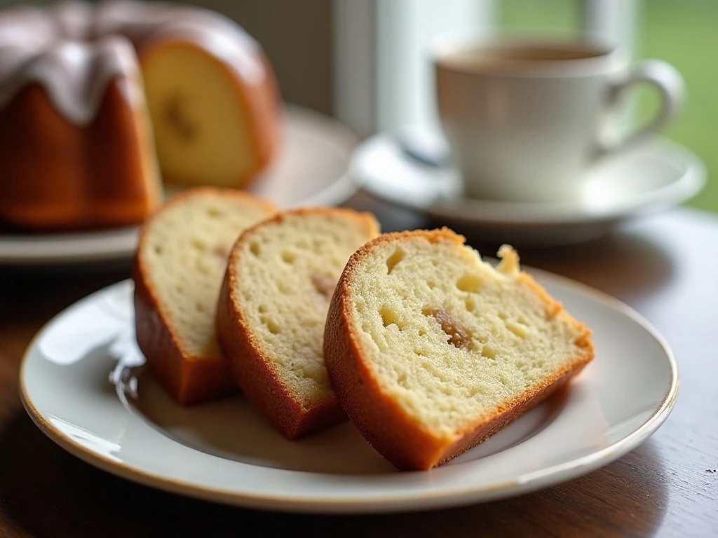 Sliced banana Bundt cake ready to serve