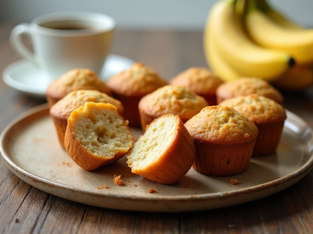 Golden moist banana muffins arranged on a breakfast platter