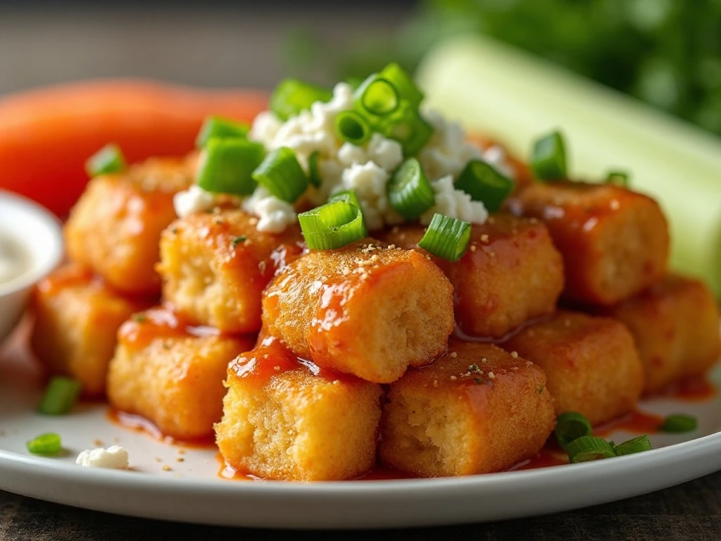 Buffalo chicken casserole served with fresh garnishes and ranch