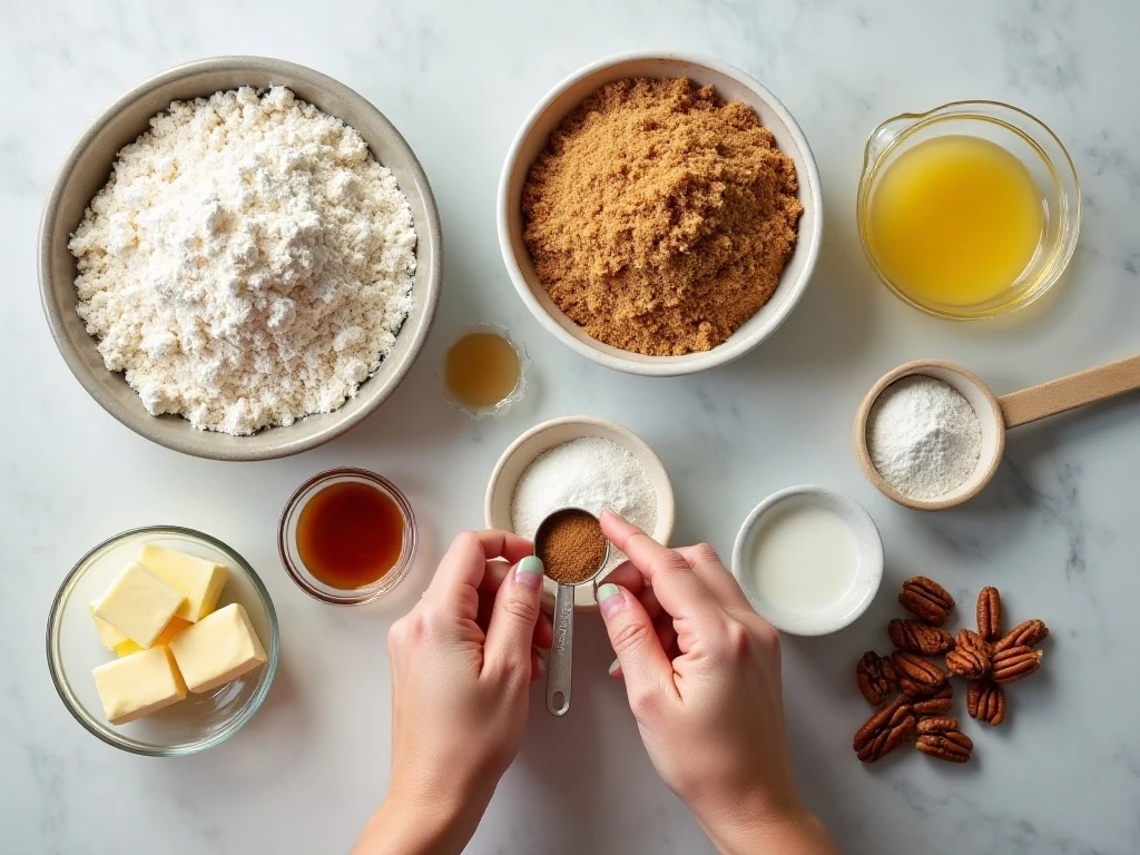 Ingredients for butter pecan cupcakes and butter pecan frosting
