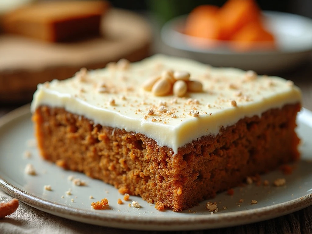 Moist carrot cake squares with cream cheese frosting