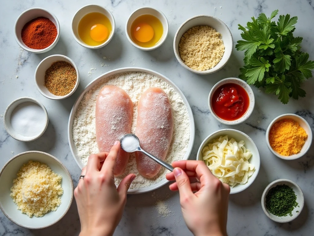 Ingredients for easy crispy chicken Parmesan
