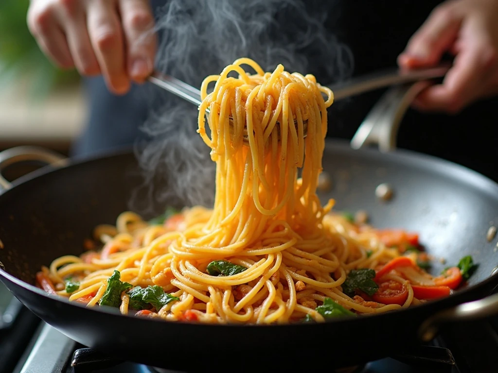 Hot skillet technique for springy restaurant-style chow mein