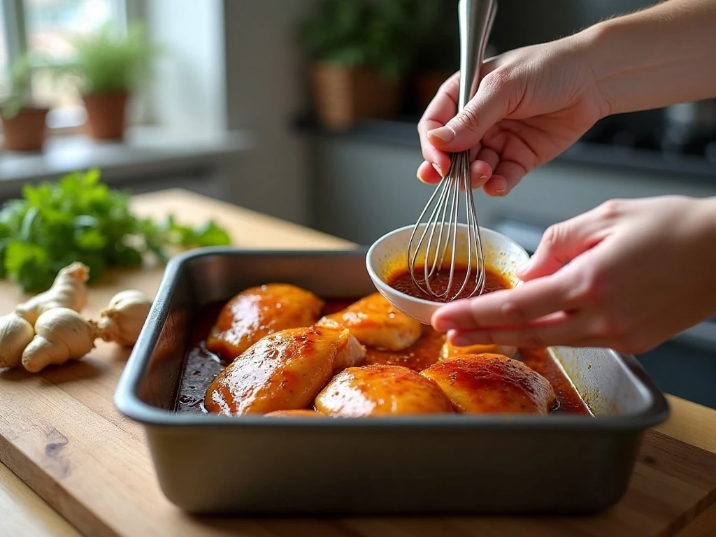 Preparing teriyaki sauce for baked chicken