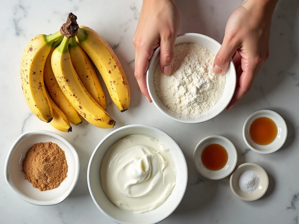 Ingredients for banana Bundt cake and brown-sugar glaze