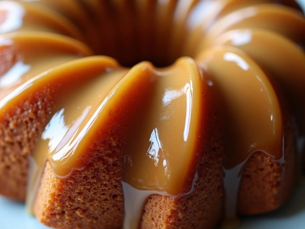 Brown-sugar glaze coating the ridges of banana Bundt cake