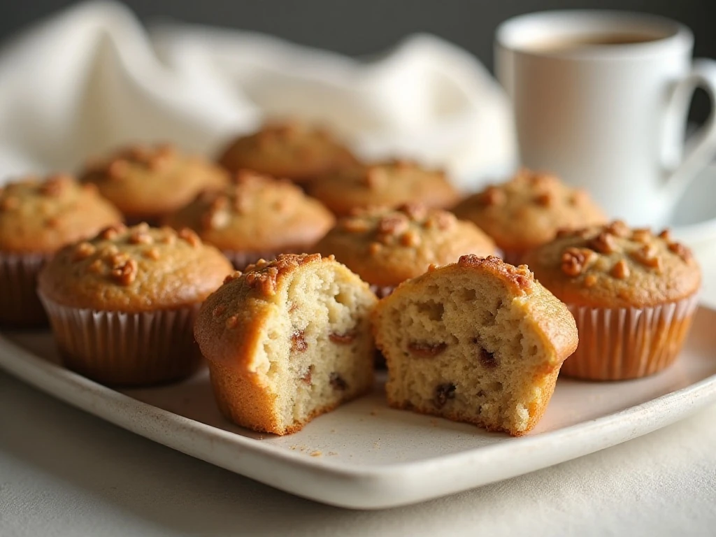 Golden banana nut muffins arranged for breakfast