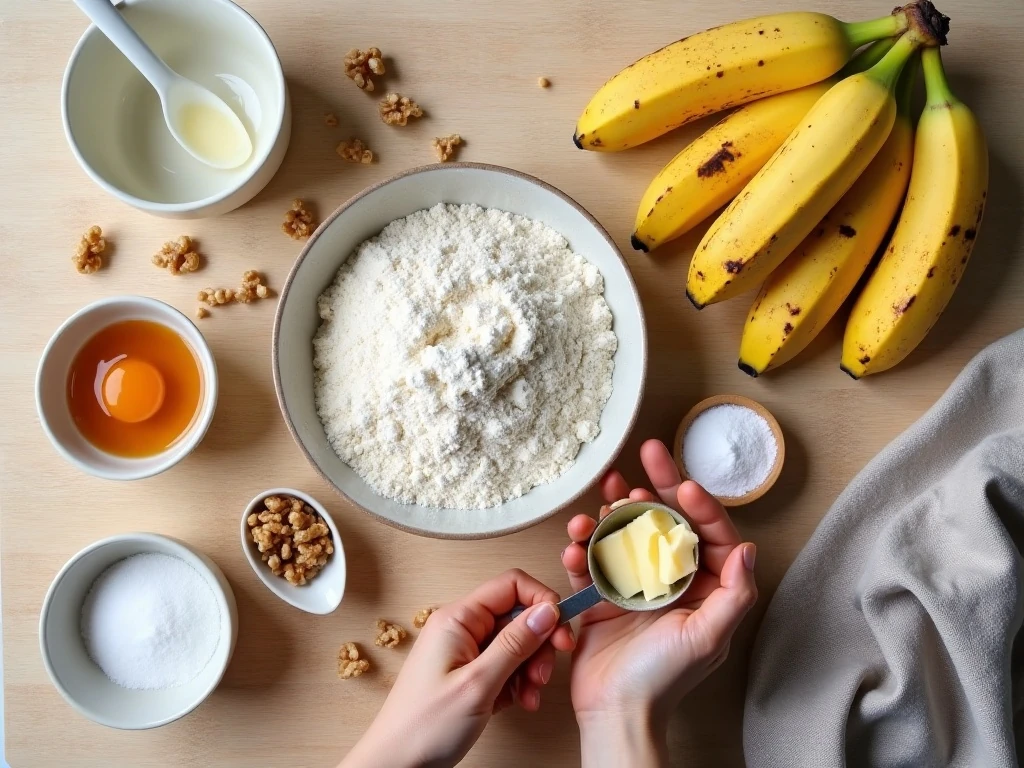 Ingredients for homemade banana nut muffins