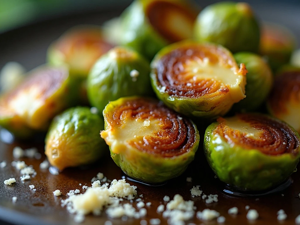 Close-up of crisp caramelized Brussels sprouts
