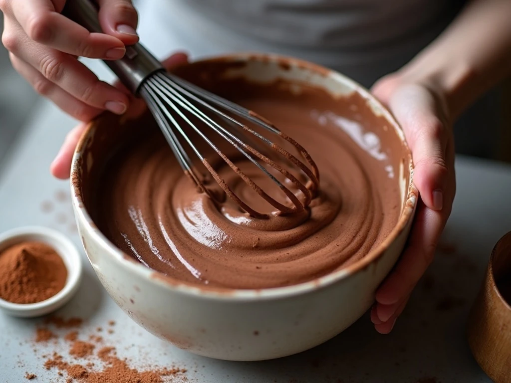 Smooth fluffy chocolate buttercream prepared for frosting