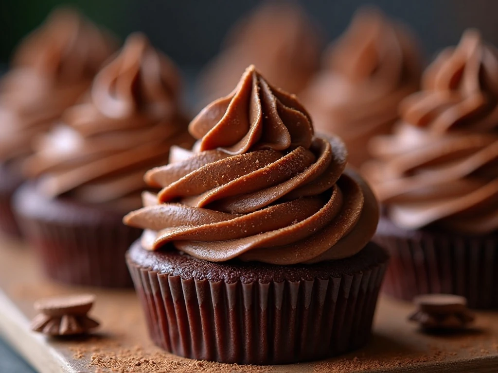 Chocolate buttercream swirls with chocolate curls