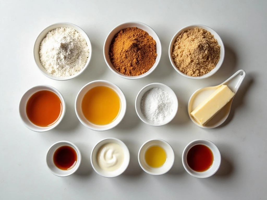 Ingredients for homemade crumb cake arranged for baking