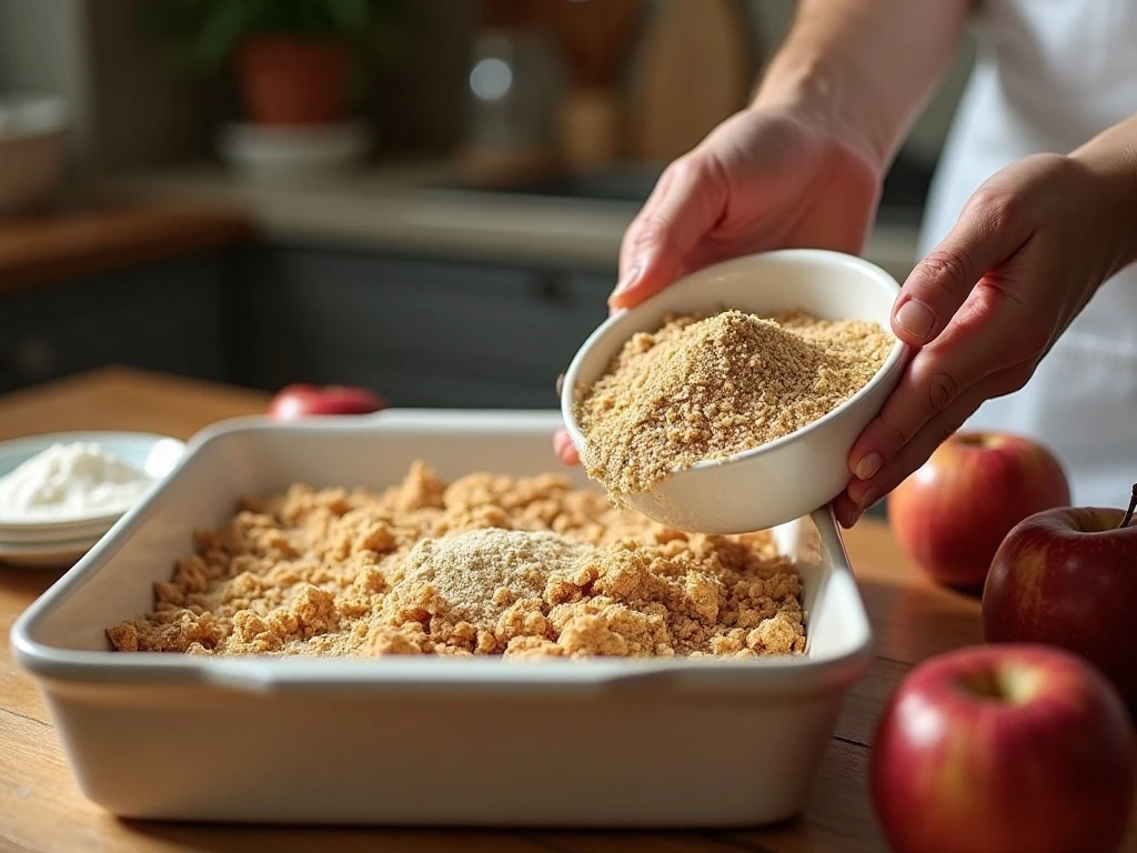 Mixing the buttery oatmeal crisp topping