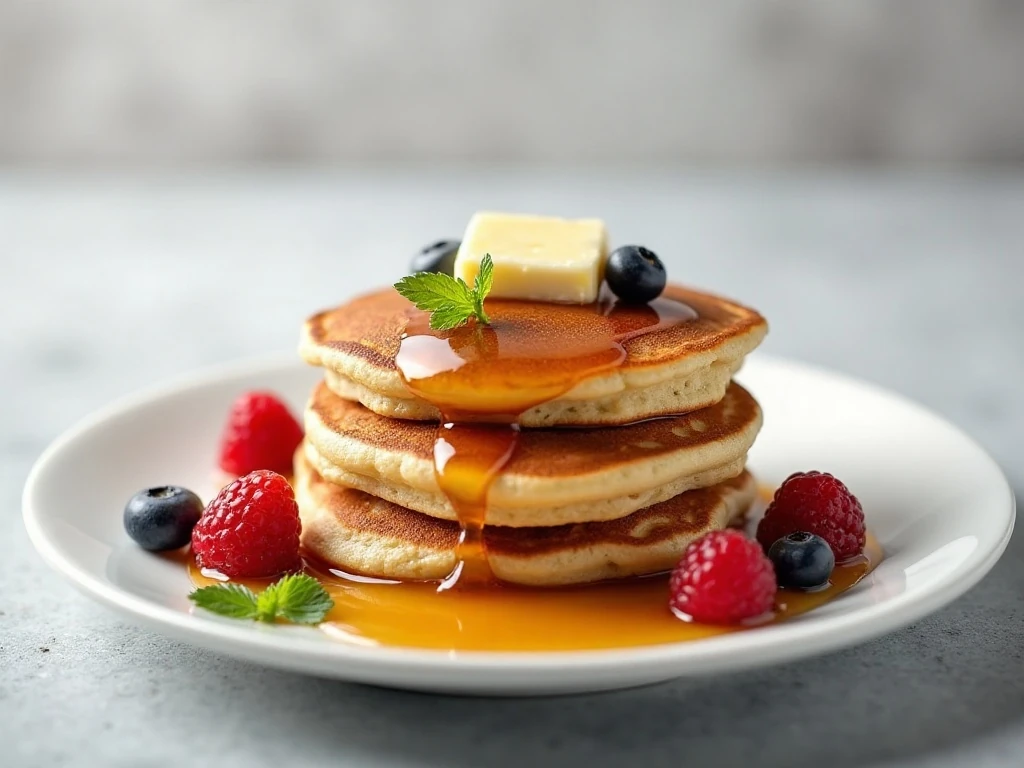 Finished stack of golden fluffy pancakes ready to serve