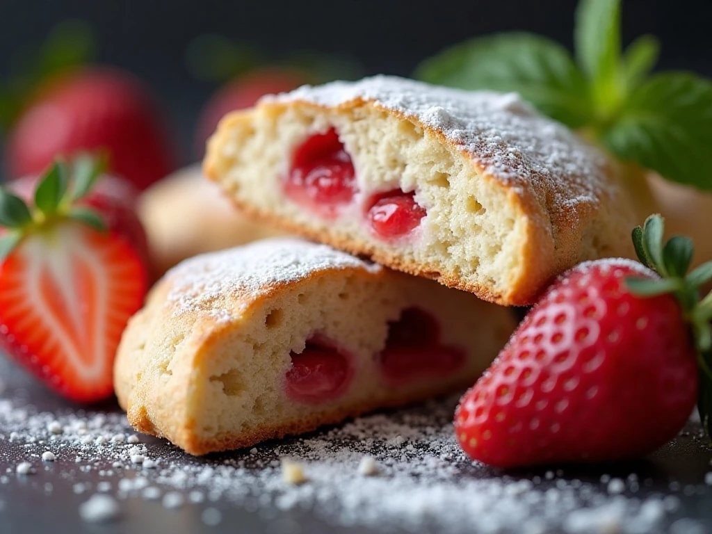 Glazed strawberry scone with fresh berry garnish
