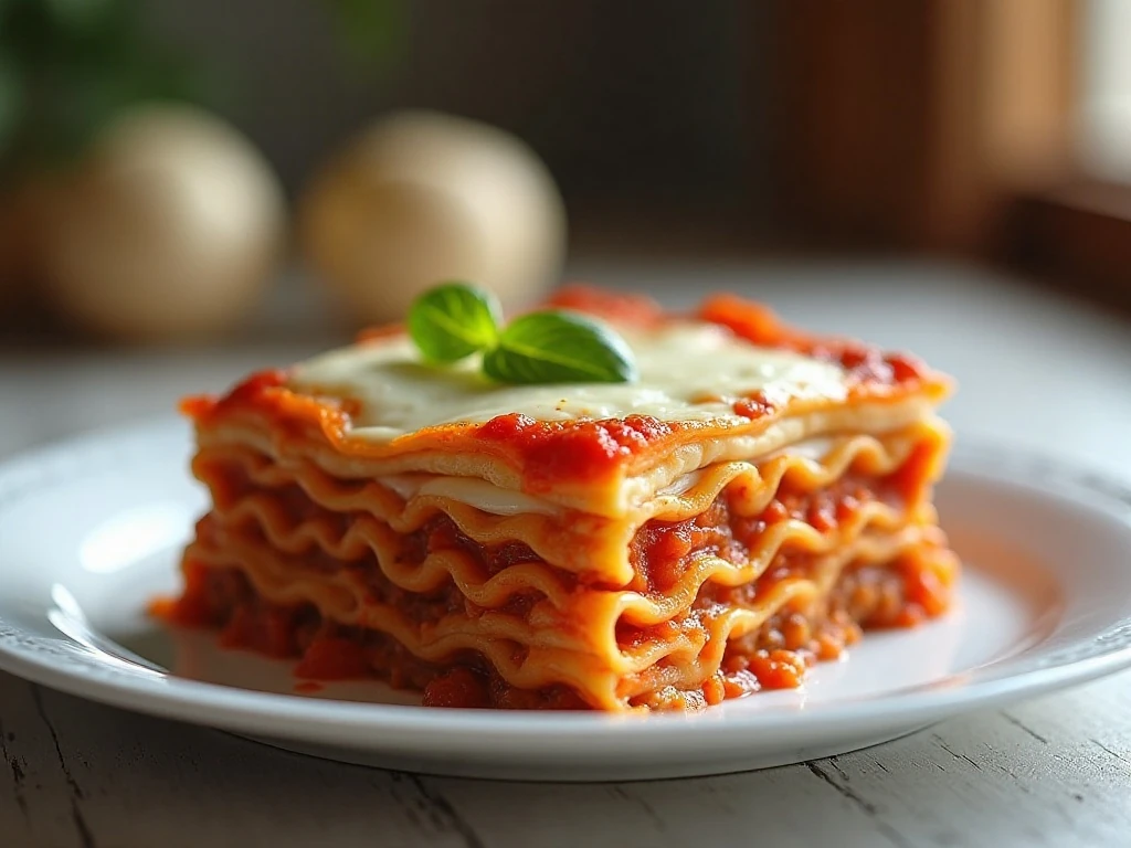 Slice of easy five-ingredient jar sauce lasagna with cheesy layers