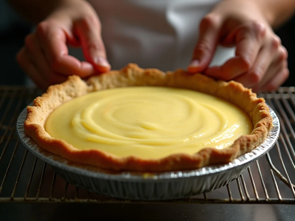 Freshly baked Key lime pie with set edges and a slight center wobble