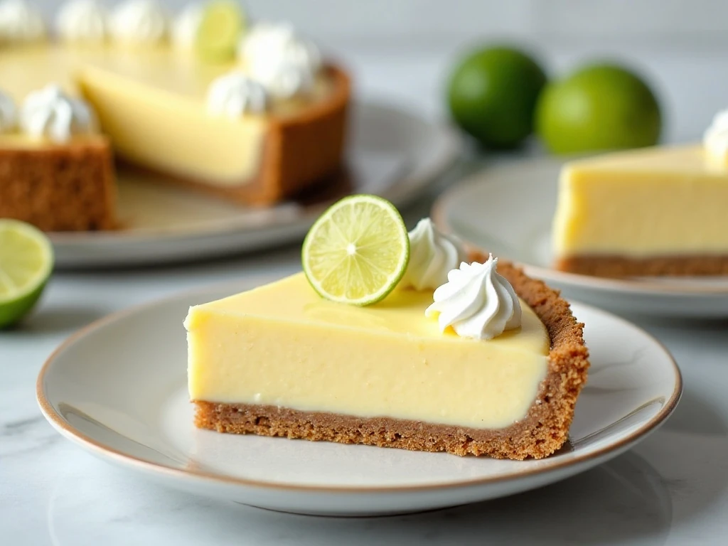 Neat slices of chilled Key lime pie ready to serve