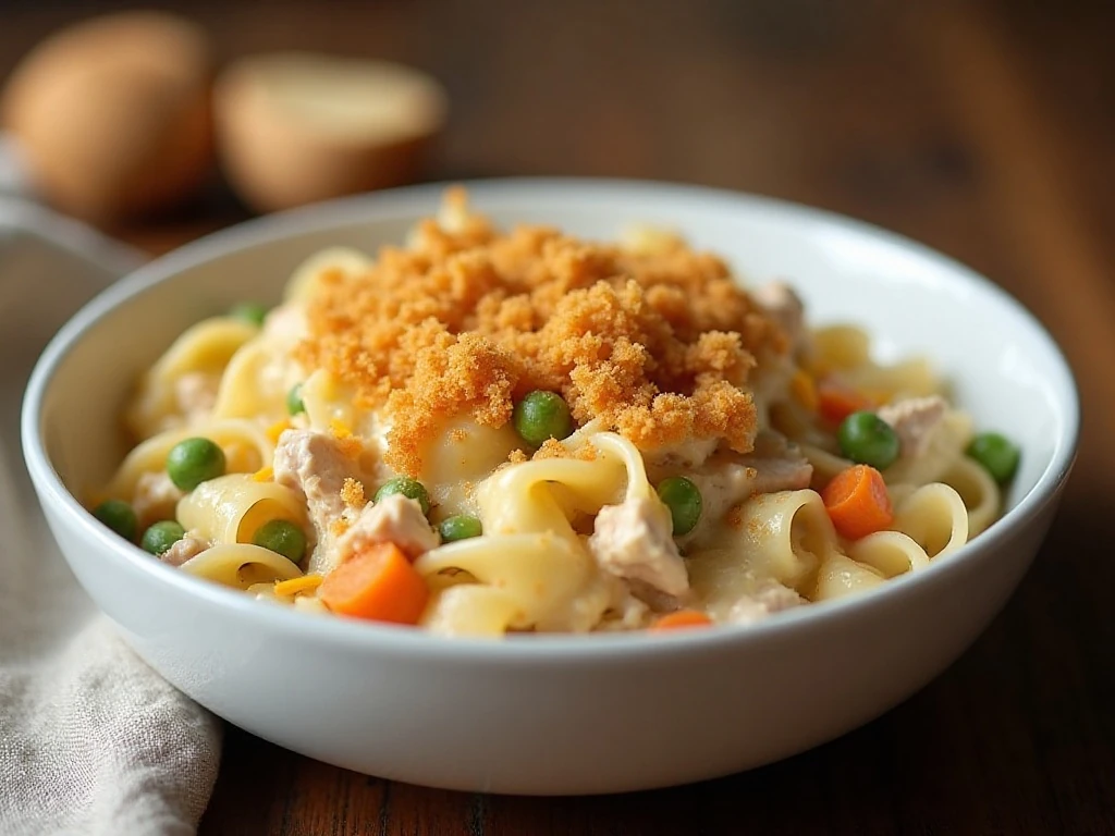 Creamy leftover turkey casserole with egg noodles and vegetables
