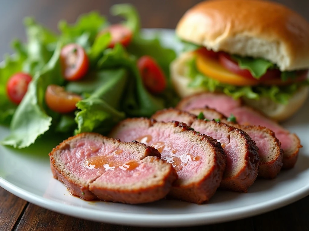 Leftover London broil served in a simple lunch plate