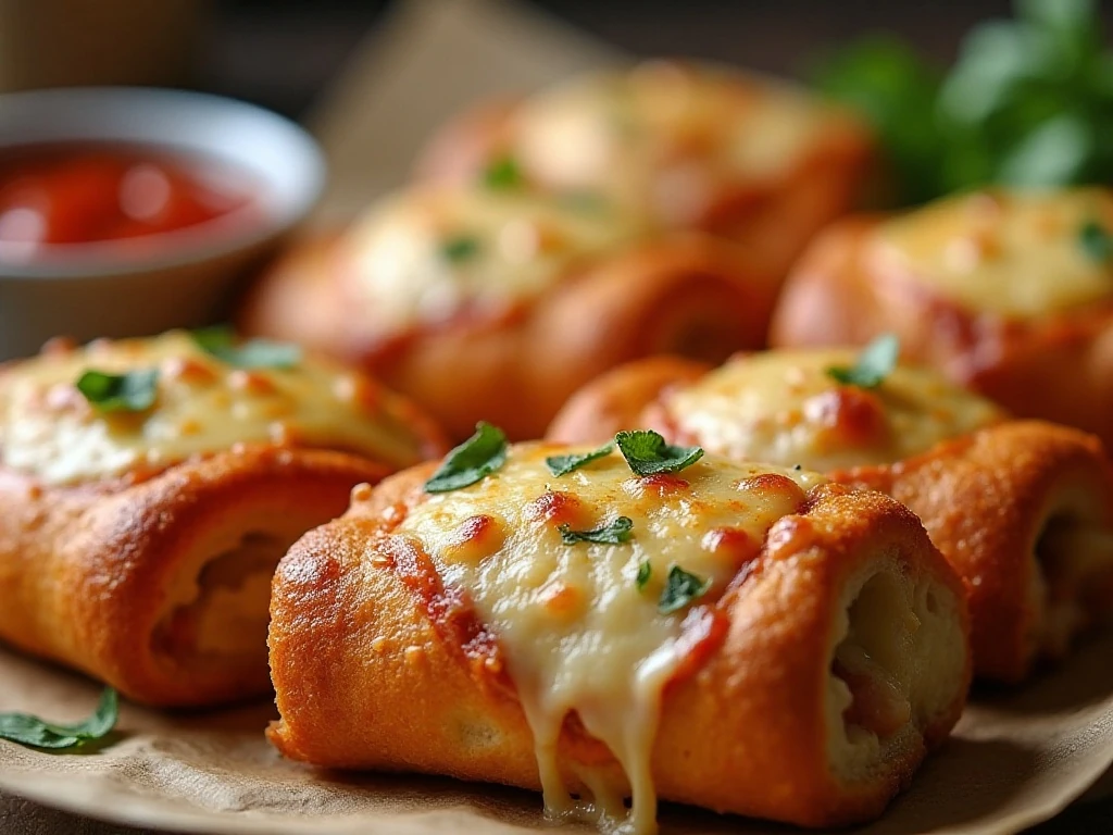 Crispy cheesy pizza roll with Parmesan and dipping sauce