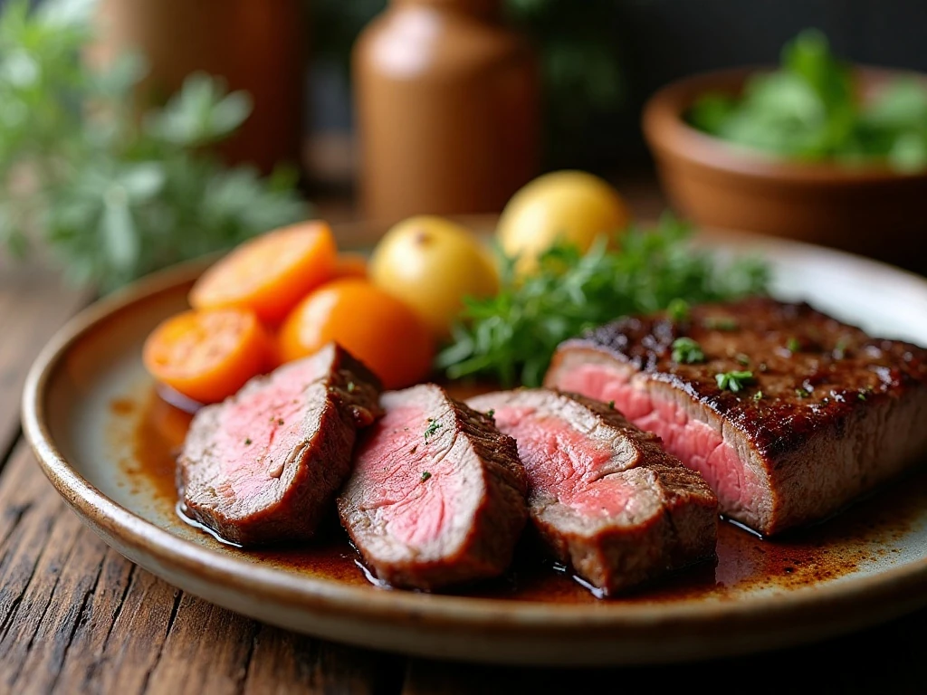 Juicy steak prepared with a quick savory marinade and served with vegetables