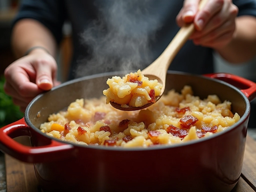 Sauerkraut served with sausages, mashed potatoes, and crusty bread