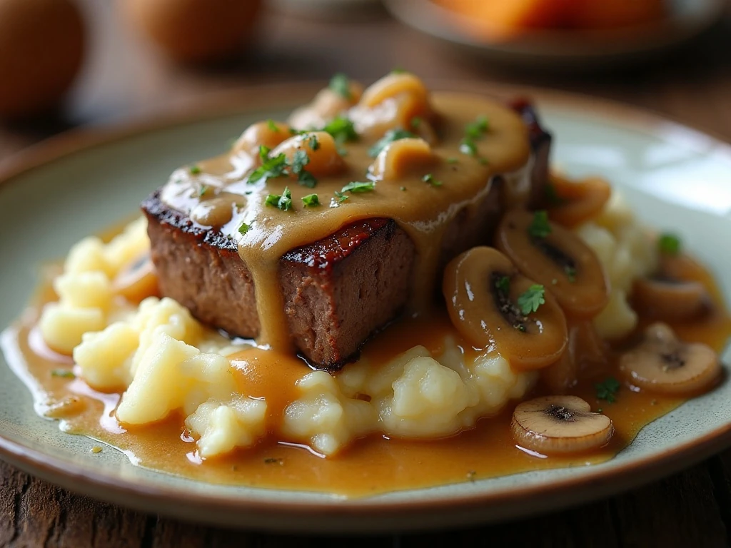 Tender slow cooker cube steak served with creamy onion gravy and mashed potatoes