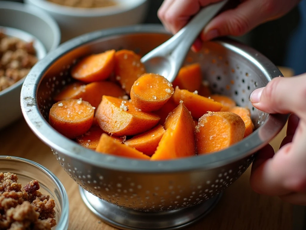 Draining cooked sweet potatoes before making casserole