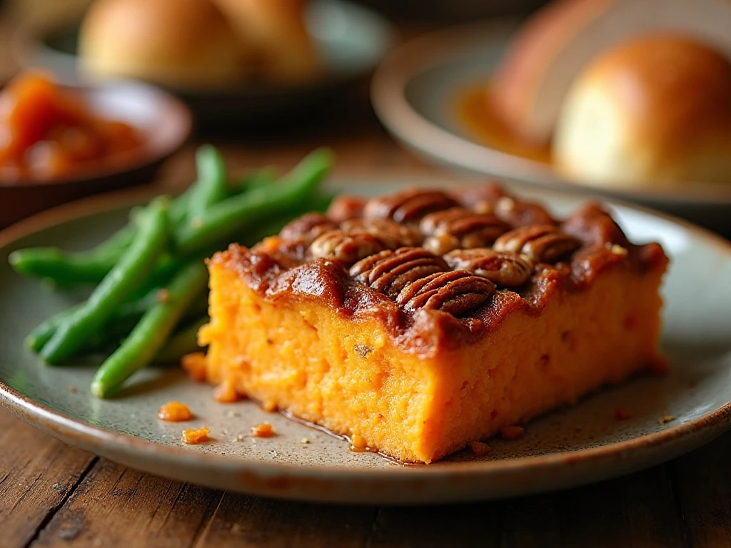 Sweet potato casserole served with a complete dinner