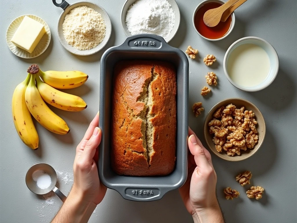 Ingredients for Better Than Starbucks Banana Bread arranged for baking