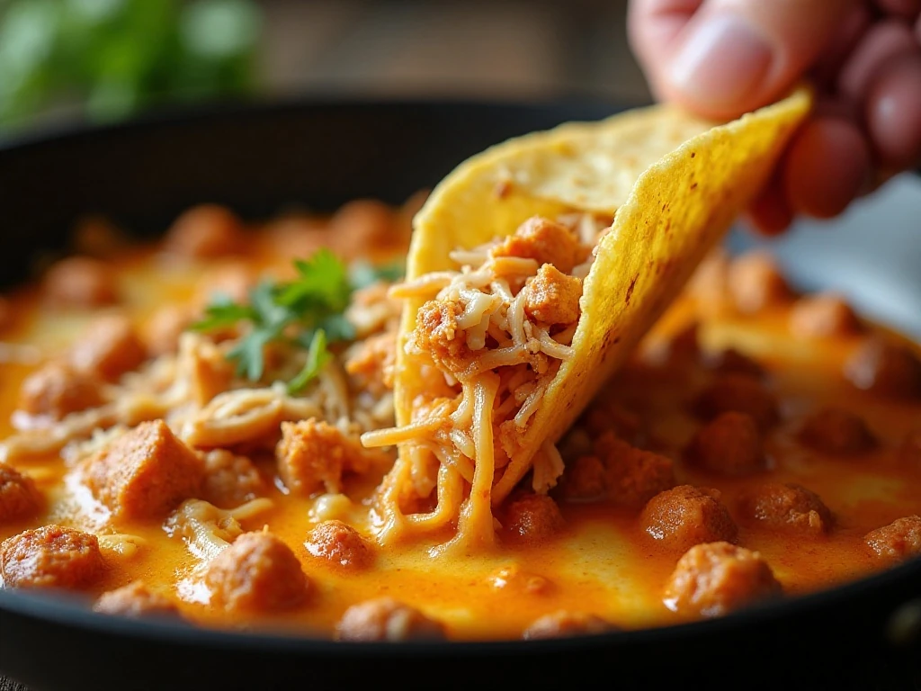 Corn tortillas crisping in red chile oil for chicken birria tacos