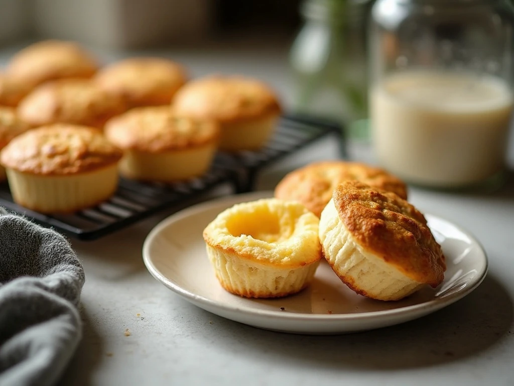 Reheated biscuit muffins ready to serve for breakfast