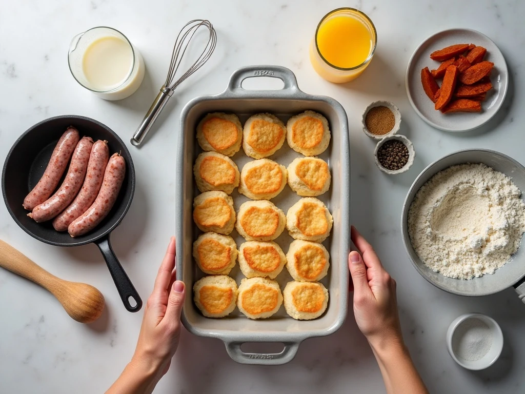 Ingredients for an easy biscuits and gravy casserole