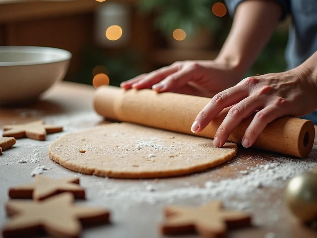 Rolling chilled gingerbread dough for small cutout cookies