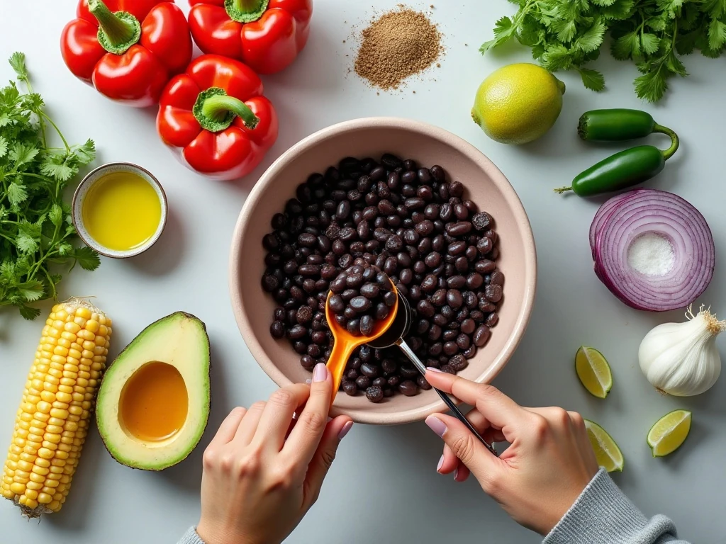 Ingredients for easy black bean and corn salad