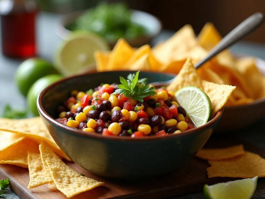 Black bean and corn salsa served with tortilla chips