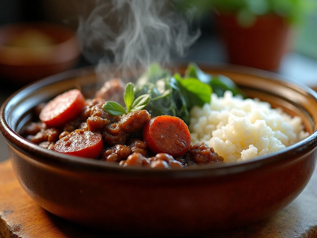 Hearty Brazilian black bean stew with pork and smoked sausage